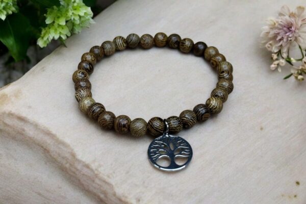 PULSERA PALO SANTO CON DIJE ARBOL DE LA VIDA
