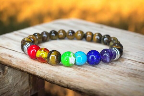 PULSERA 7 CHAKRAS CON OJO DE TIGRE