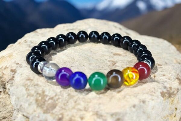 PULSERA 7 CHAKRAS CON ONIX NEGRO
