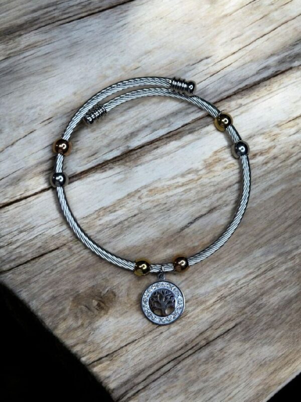 PULSERA ACERO BICOLOR CON DIJE ARBOL DE LA VIDA